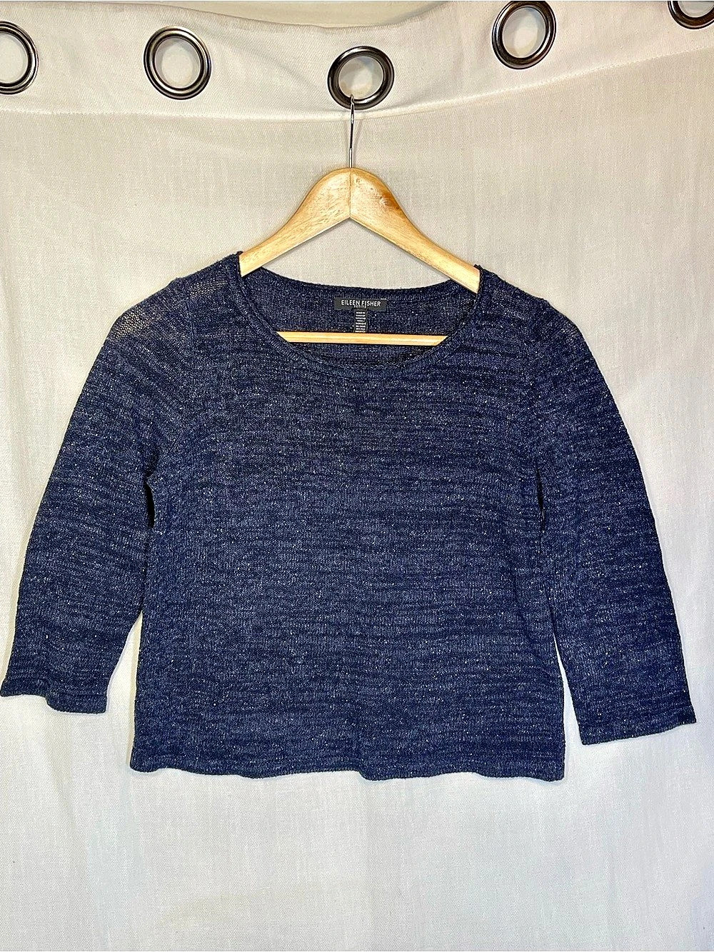 EILEEN FISHER Silk Crew Neck Top in Blue Size Small